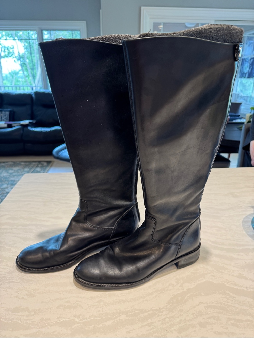 Franco Sarto Womens 8.5 Black Leather Knee High Riding Boots Zip Equestrian